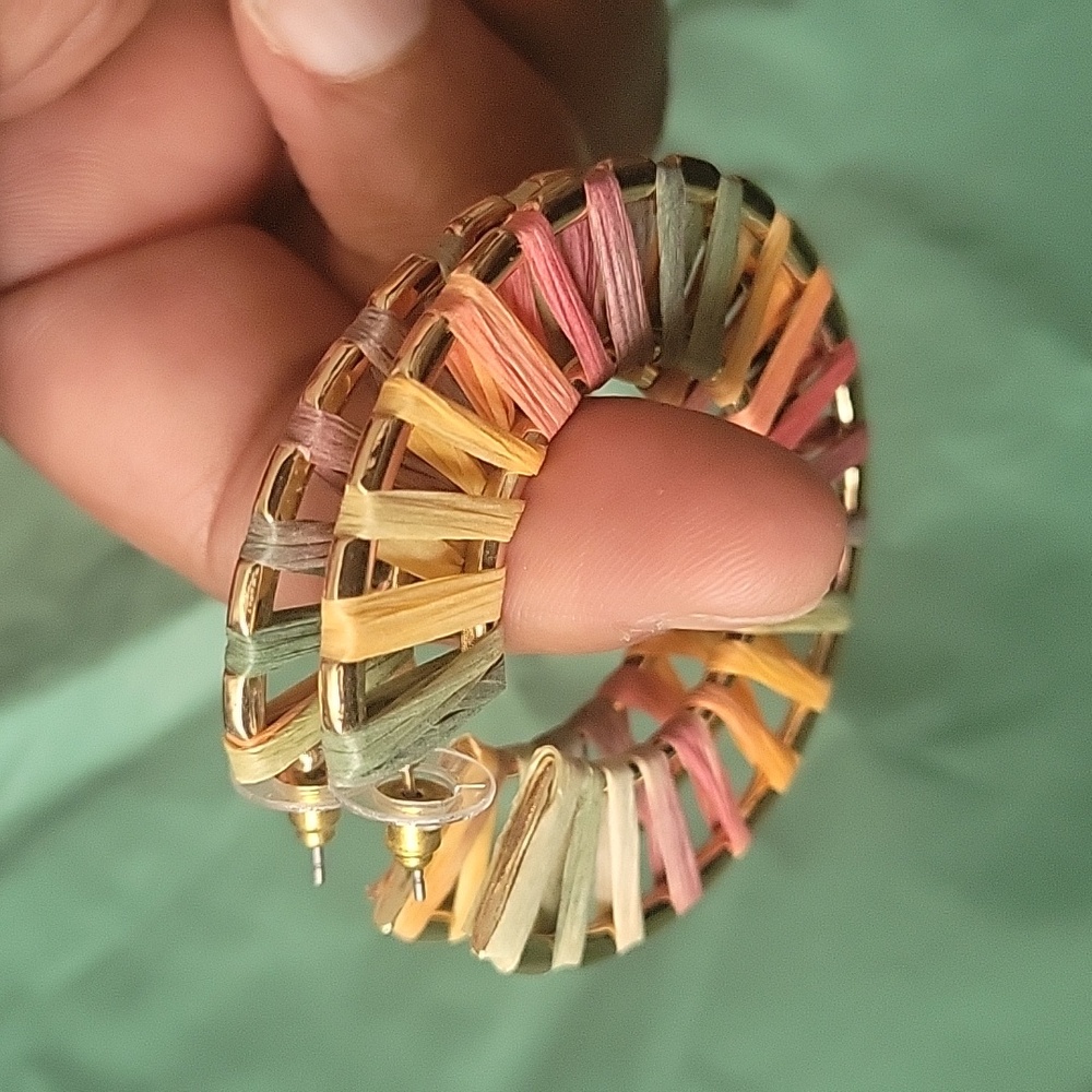 Multicolor Woven Hoop Earrings - Picture 6 of 6